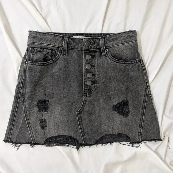 We The Free Distressed Button Fly Mini-Skirt, Color Rainn Black Size 26 - Picture 3 of 13